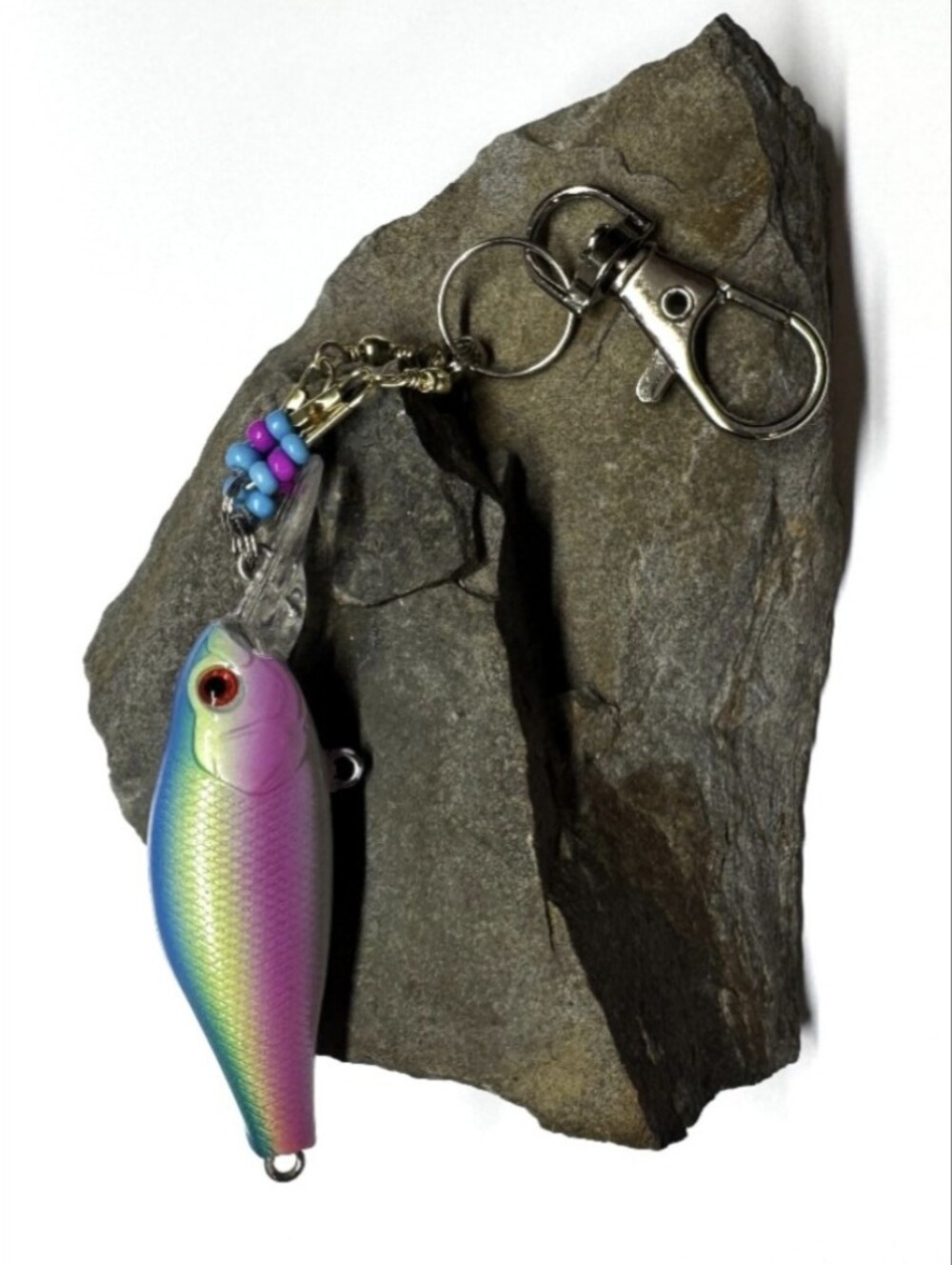 NEW Multi-Color Fish Lure Keychain - Pink Yellow Blue. Handmade